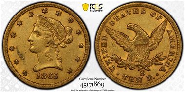 1865-S $10 865/Inverted 186 AU55