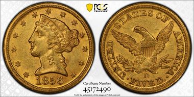 1856-D $5 MS61