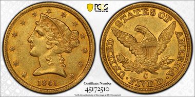 1861-C $5 AU58