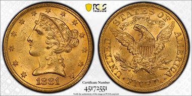 1881 $5 MS64+