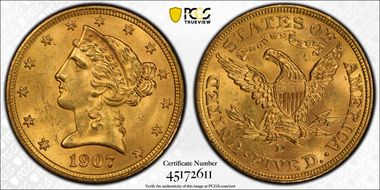 1907-D $5 MS65+