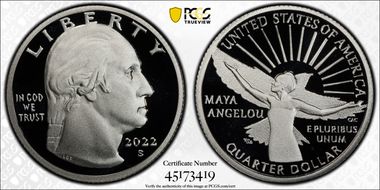 2022-S 25C Maya Angelou-Silver PR70DCAM