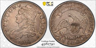 1828 50C Square Base 2, Large 8s N1