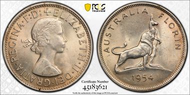 1954(m) Florin Royal Visit KM-55  Ag MS64