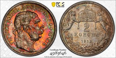 1913-KB 2 Kor KM-493  Ag AU58