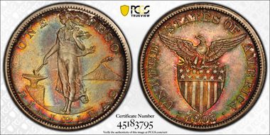 1908-S Peso KM-172  Ag AU58