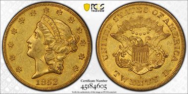 1853-O $20 AU58
