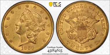 1860-S $20 MS61