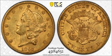 1863-S $20 MS62