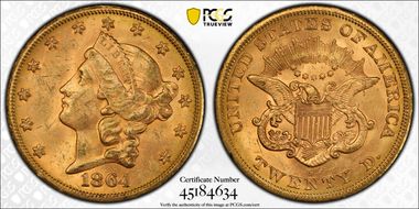 1864-S $20 MS62+