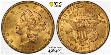 1872 $20 MS63