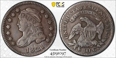 1821 10C JR-3, Large Date N1