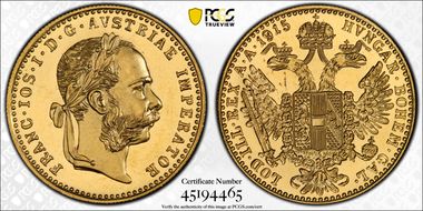 "1915" Ducat Restrike KM-2267  Au MS67
