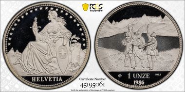 1986 AH Unze Rutli Eternal Pact Ag PR67DCAM