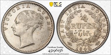 1840.(C) 1/4 Rup SW-2.43 MS63