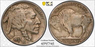 1937-D 5C 3 Legs VF35