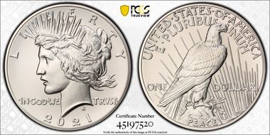 2021 $1 Peace Dollar 100th Anniversary MS69
