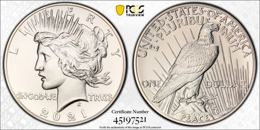 2021 $1 Peace Dollar 100th Anniversary MS70
