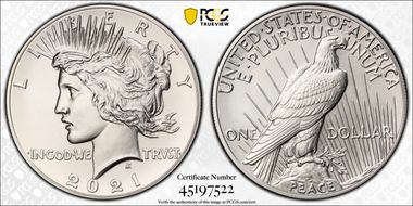 2021 $1 Peace Dollar 100th Anniversary MS69