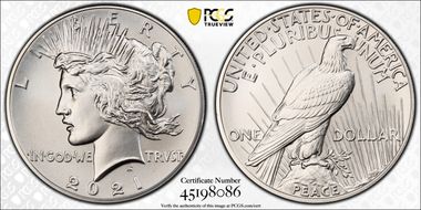 2021 $1 Peace Dollar 100th Anniversary MS69