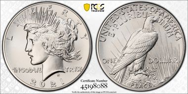 2021 $1 Peace Dollar 100th Anniversary MS70