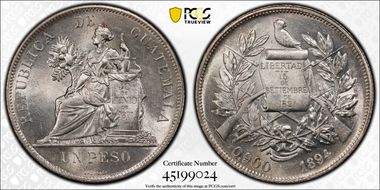 1894 Peso KM-210 Repunched Date MS63