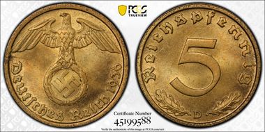 1936-D 5 Pfg J-363 MS64