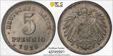 1918-J 5 Pfg J-297 MS63