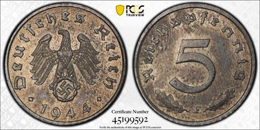 1944-F 5 Pfg J-370 MS63