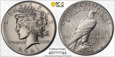 2021 $1 Peace Dollar 100th Anniversary MS69