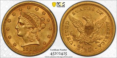 1861 $2.50 New Reverse AU58