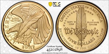 1987-W $5 Constitution PR70DCAM