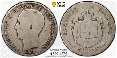 1868-A Drachma KM-38  Ag VG10