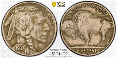 1937-D 5C 3 Legs VF20