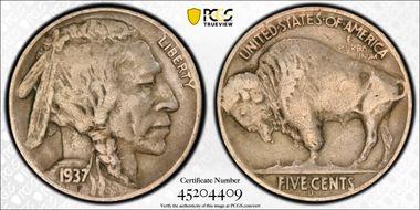 1937-D 5C 3 Legs VF20