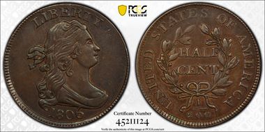 1806 1/2C Large 6, Stems AU58BN