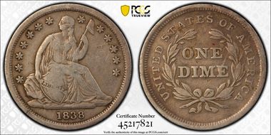 1838 10C No Drapery, Large Stars N1