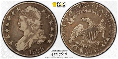 1828 50C Square 2, Small 8s, Lg. Letters VF25