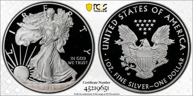 2016-W $1 Silver Eagle 30th Anniversary Lettered Edge PR69DCAM