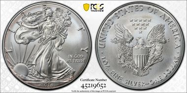 2016-W $1 Burnished Silver Eagle 30th Anniversary Lettered Edge SP68