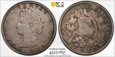 1882 A.E. Peso KM-208  Ag XF45