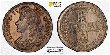 1687 1/2 Cr S-3408 First Bust AU55