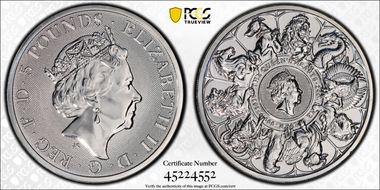 2021 £5 Queen's Beasts - Completer Silver 2oz MS65