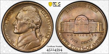 1938-D 5C Jefferson MS65