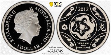 2012 $1 Year of the Dragon Ag PR69DCAM