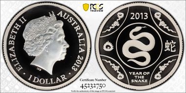 2013 $1 Year of the Snake Ag PR69DCAM