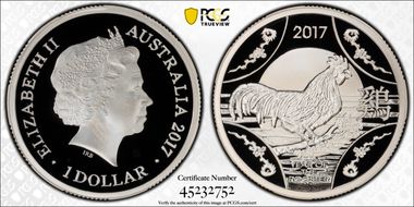2017 $1 Year of the Rooster 25mm Ag PR69DCAM