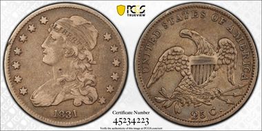 1831 25C B-5, Large Letters VF25