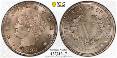 1883 5C No CENTS MS65