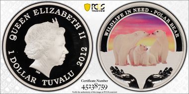 2012 $1 Polar Bear Wildlife in Need Colorized PR69DCAM